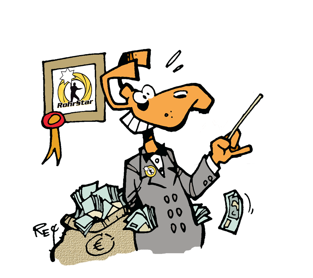 Eine Cartoon-Zeichnung von einer Person, der viel Geld verdienst