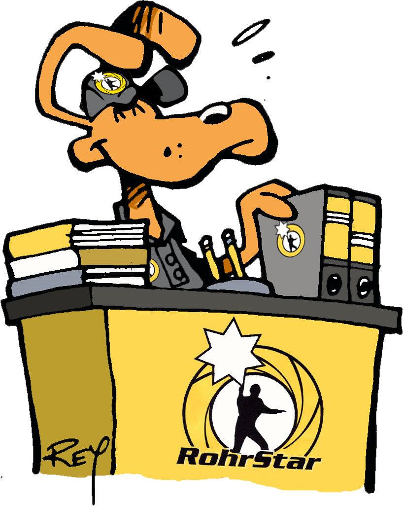 Eine Cartoon-Zeichnung von einem aufgeräumten Arbeitsplatz